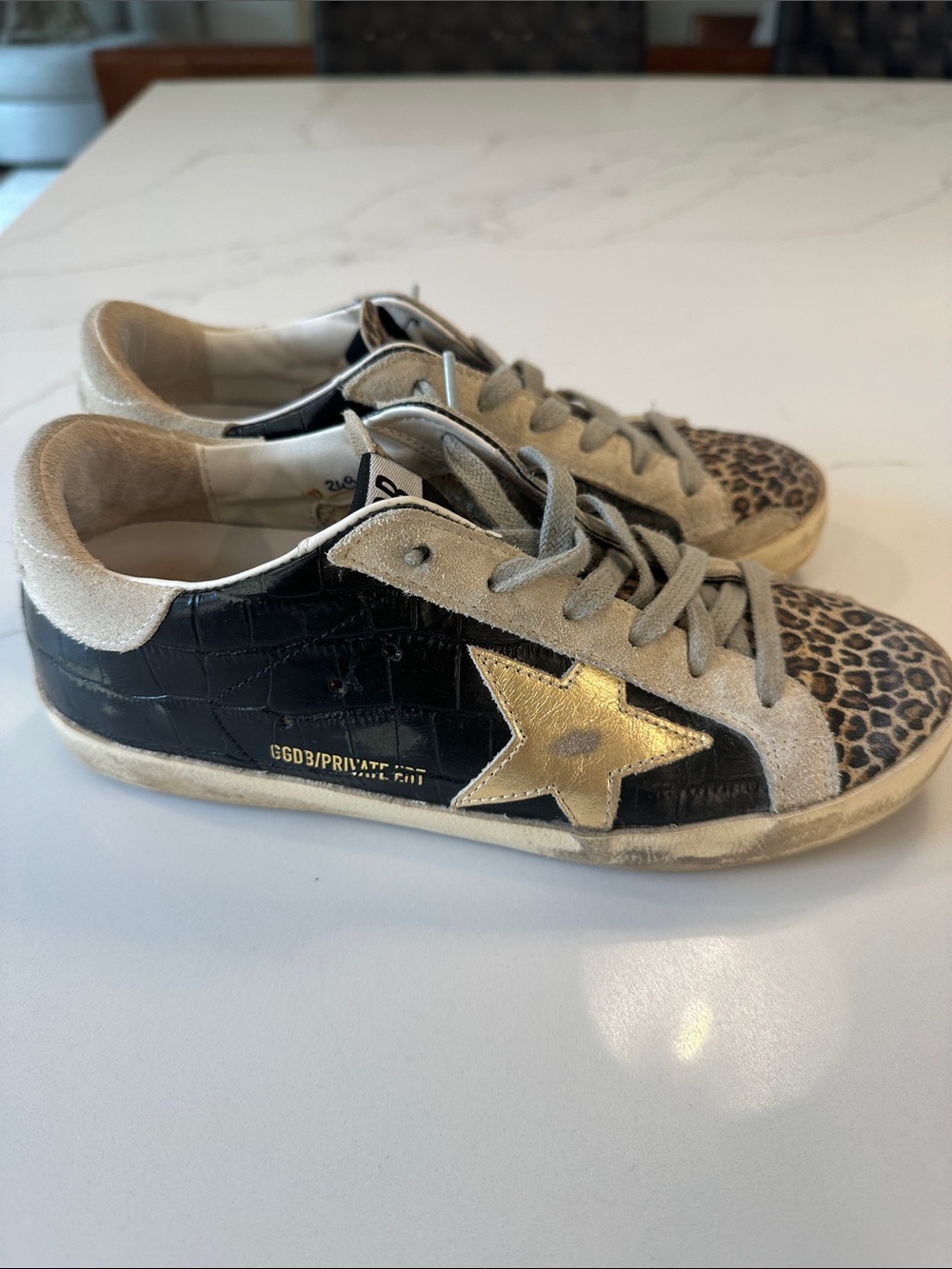 Golden Goose Black Sneakers with Gold Star and Leopard Toe
